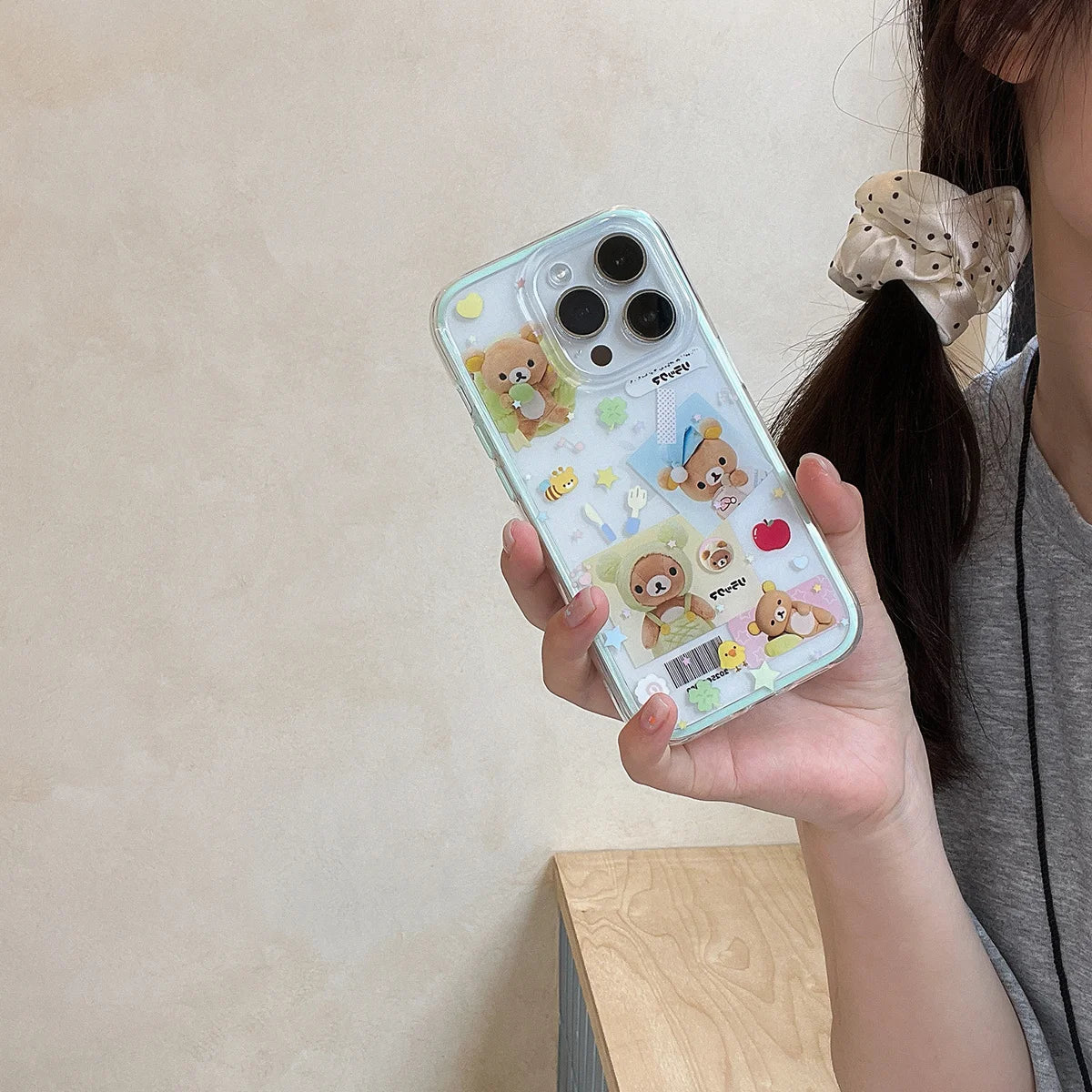 New Cute Cartoon Bear Flowers Phone Case