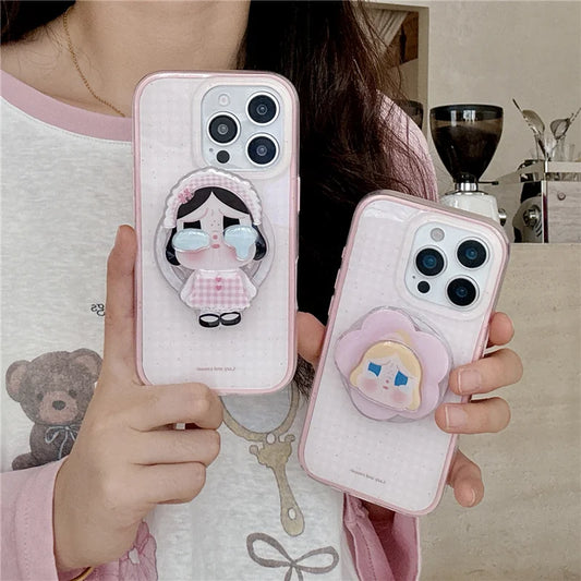 Korean Pink Cute Plaid Pattern Magnetic Phone Case For iPhone