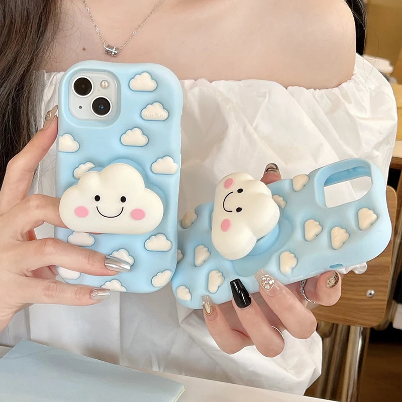 Cartoon Cute Cloud Folding Stand Holder Phone Case