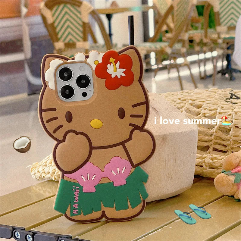 3D Cute Cartoon Hello Kitty Hawaiian Series Phone Case For iPhone