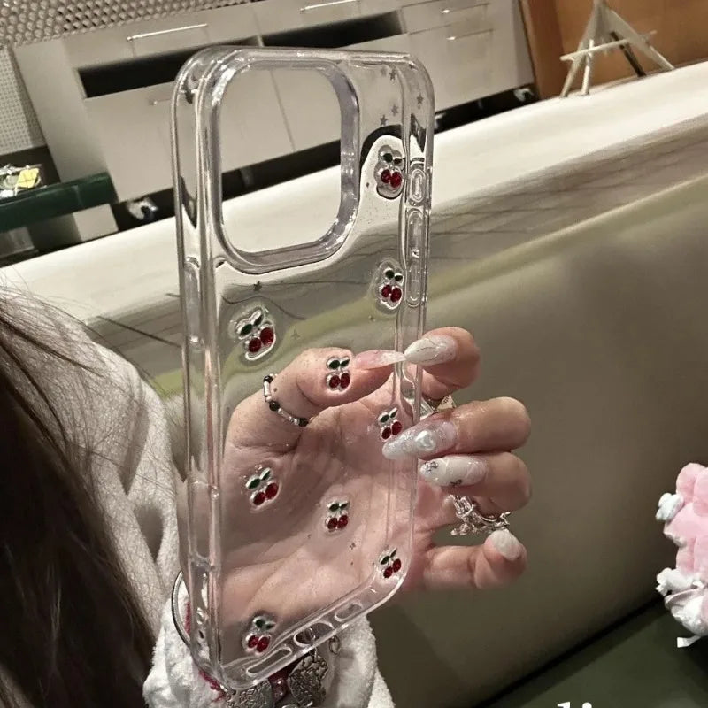 Cute Epoxy Cherry Glitter Clear Phone Case