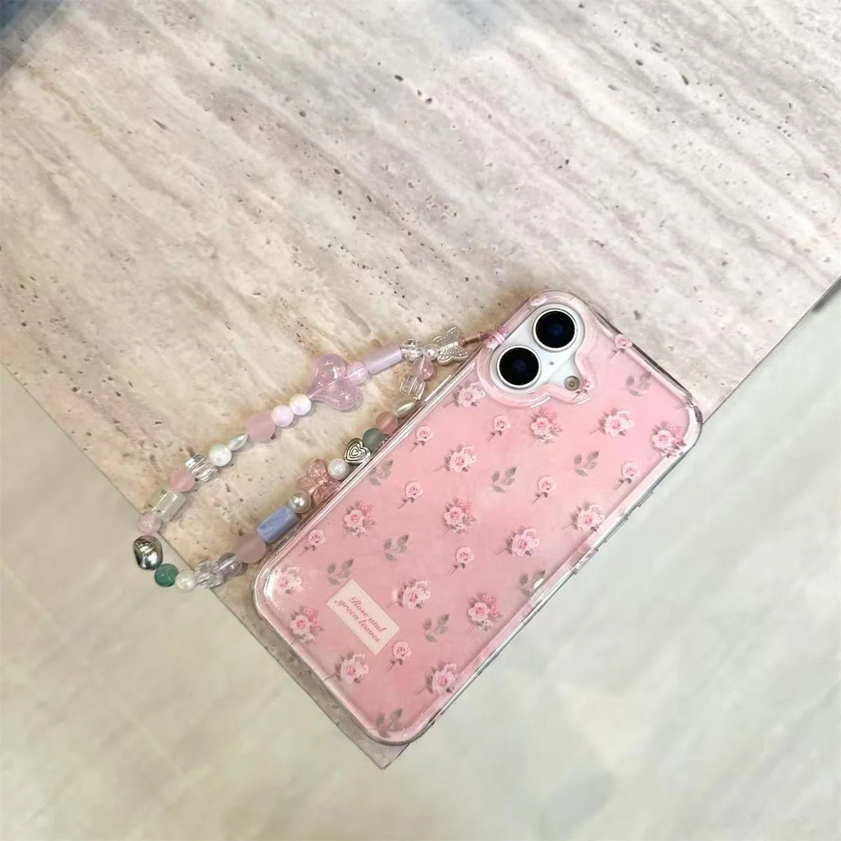 Fashionable Pink Flower Butterfly Stand Phone Case