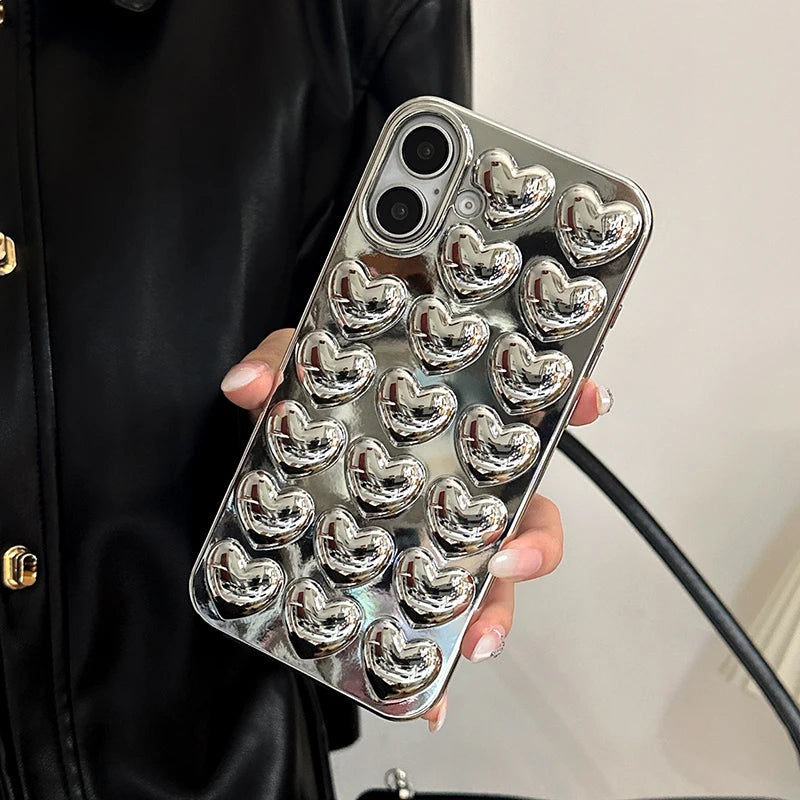 Simple Stylish Silver Love Heart Phone Case