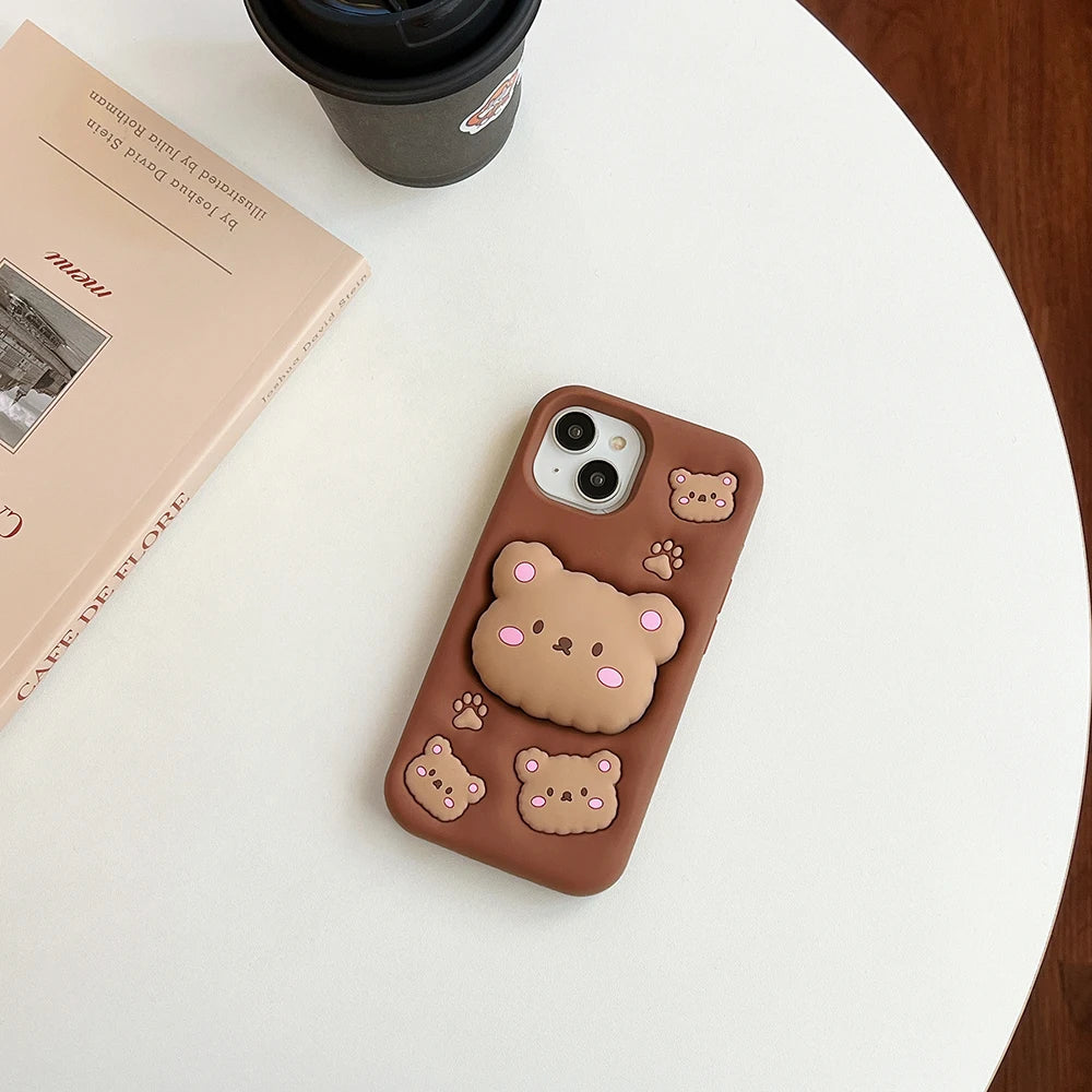 Kawaii Bear Cover With Stand Holder Soft Silicone Case for iPhone