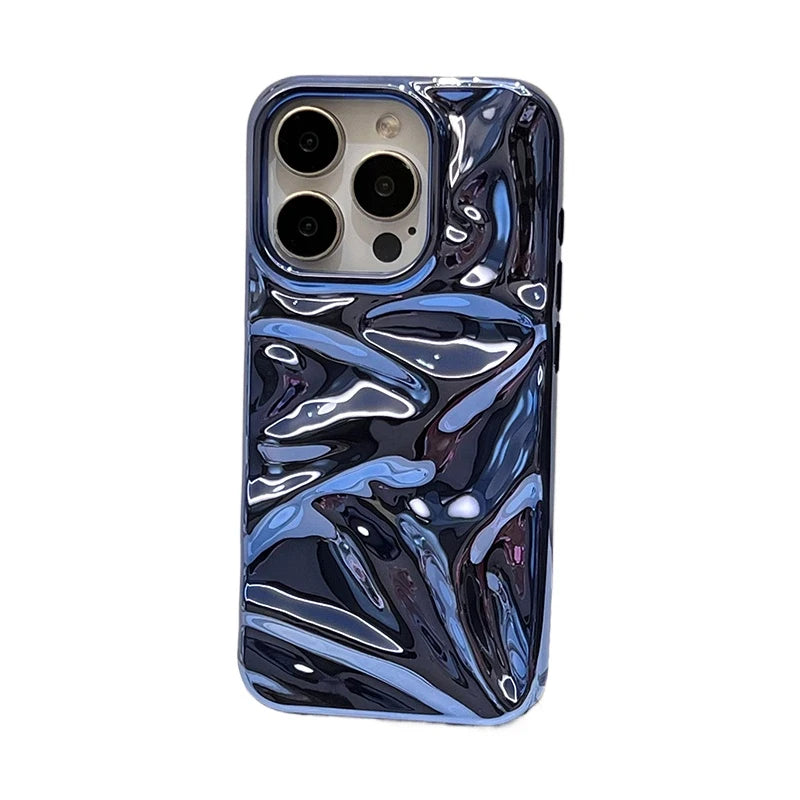 Plating Blue Glossy Water Ripple Phone Case