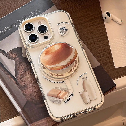 Korean Bread Breakfast Magsafe Magnetic Stand Clear Phone Case For iPhone