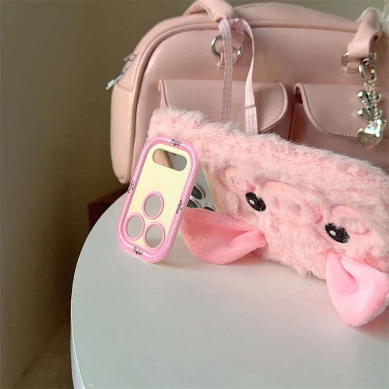 Cute 3D Cartoon Pig Plush Phone Case With Lanyard For iPhone