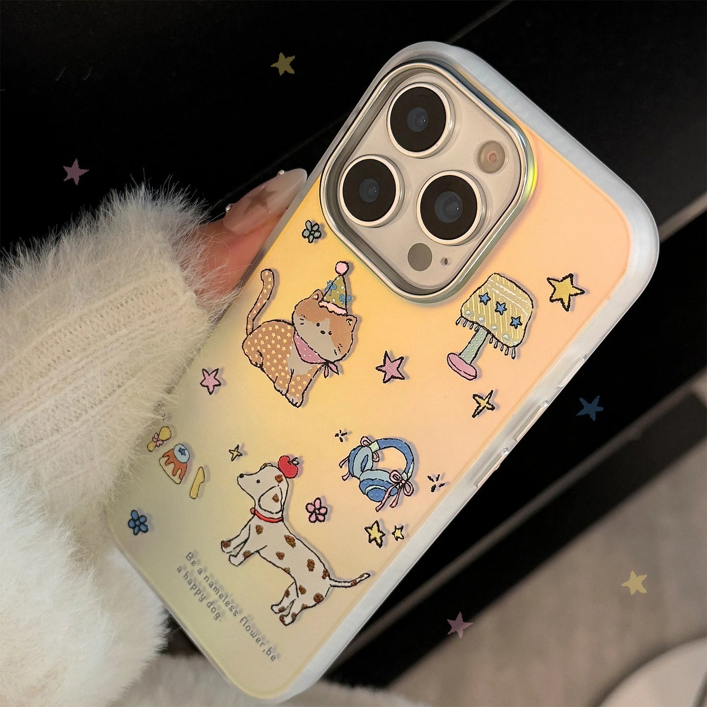 Korean Cartoon Puppy Kitten Laser Plating Phone Case For iPhone