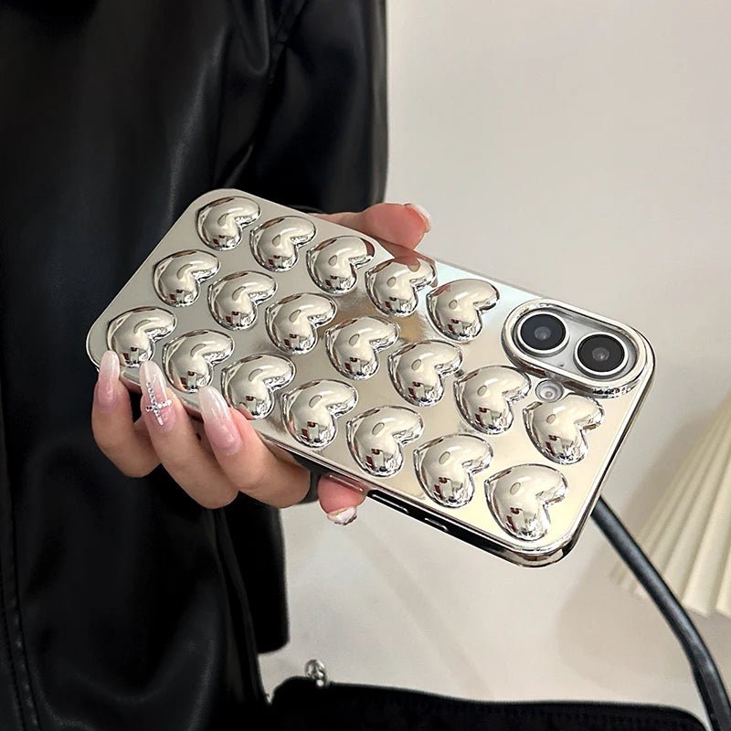 Simple Stylish Silver Love Heart Phone Case