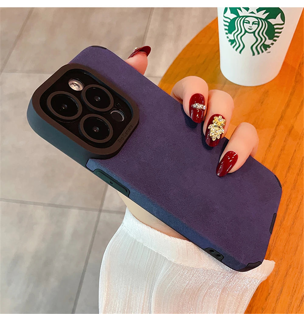 Luxury Suede Lambskin Leather Full Phone Case For iPhone