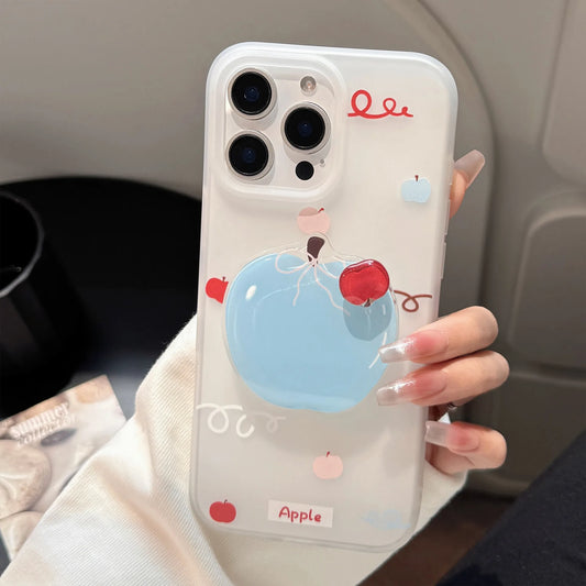 Korean Blue Red Apple Rotate Stand Holder Phone Case For iPhone