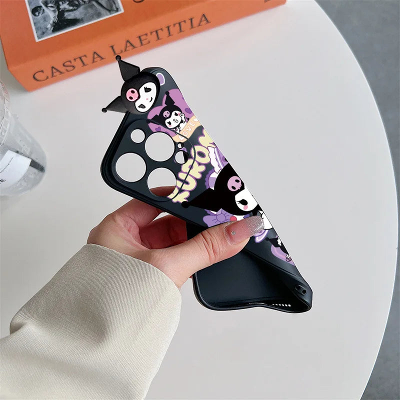 Kawaii 3D Cute Cartoon Kuromi Holder Rope Soft Phone Case For iPhone