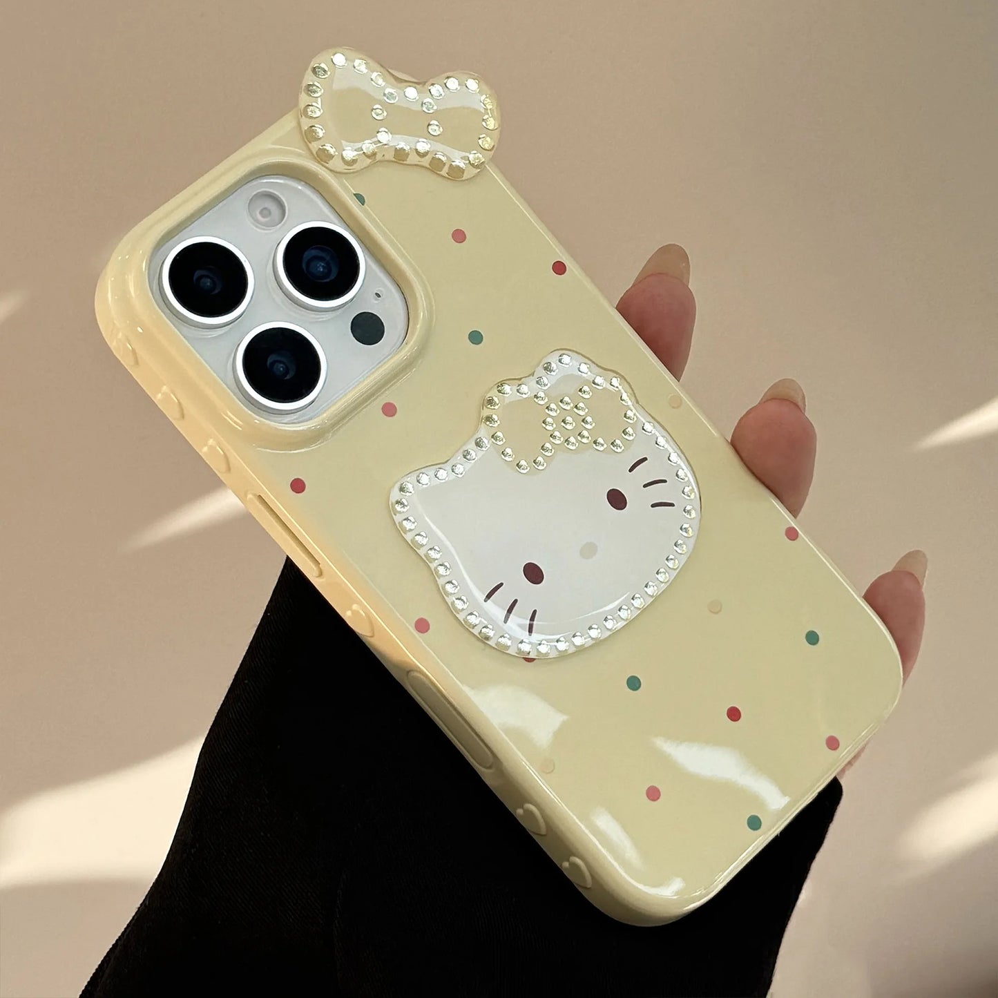 Korean Colorful Wave Point 3D Bowknot Hello Kitty Phone Case For iPhone