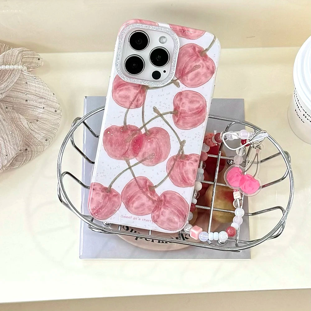 Cute Cherry Pattern Glitter Bling Phone Case