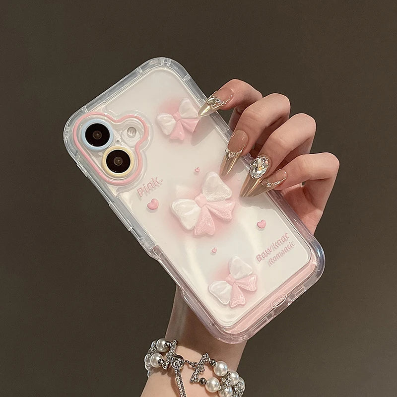 Pink Bow Moon Stars Bracket Phone Case For iPhone