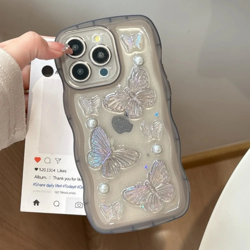 3D Butterfly Crystal Bling Glitter Clear Case For iPhone