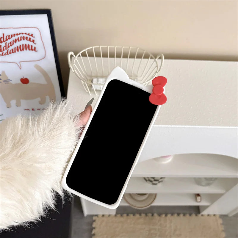 3D Cartoon Hello Kitty Bow Case For iPhone