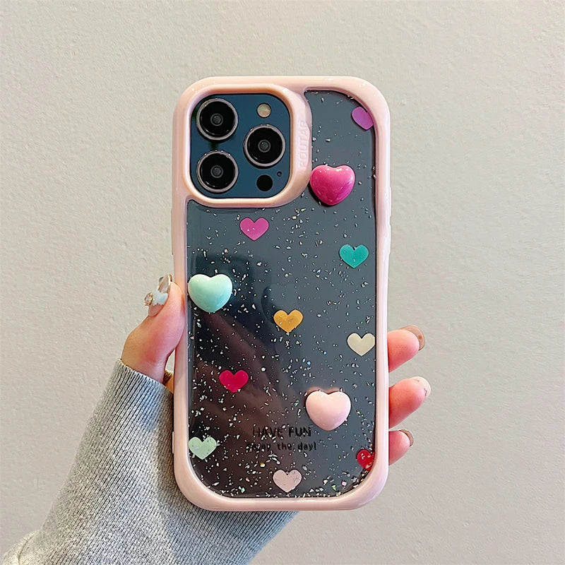 Fashion Colorful 3D Love Heart Glitter Phone Case