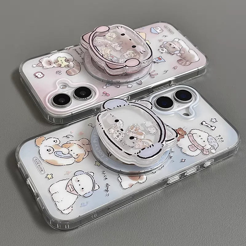 Happy Cute Kitten Puppy Bracket Compatible Phone Case