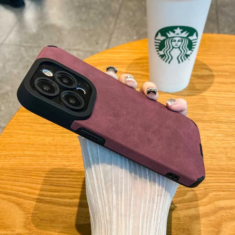 Luxury Suede Matte Leather Camera Protection Phone Case For iPhone