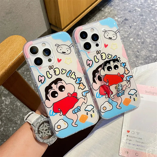 Funny Cartoon Crayon Shin-chan Elephant Rotate Bracket Phone Case For iPhone