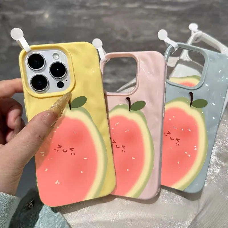 Ins Simple Fruit Guava Cute Folds Texture Phone Case For iPhone