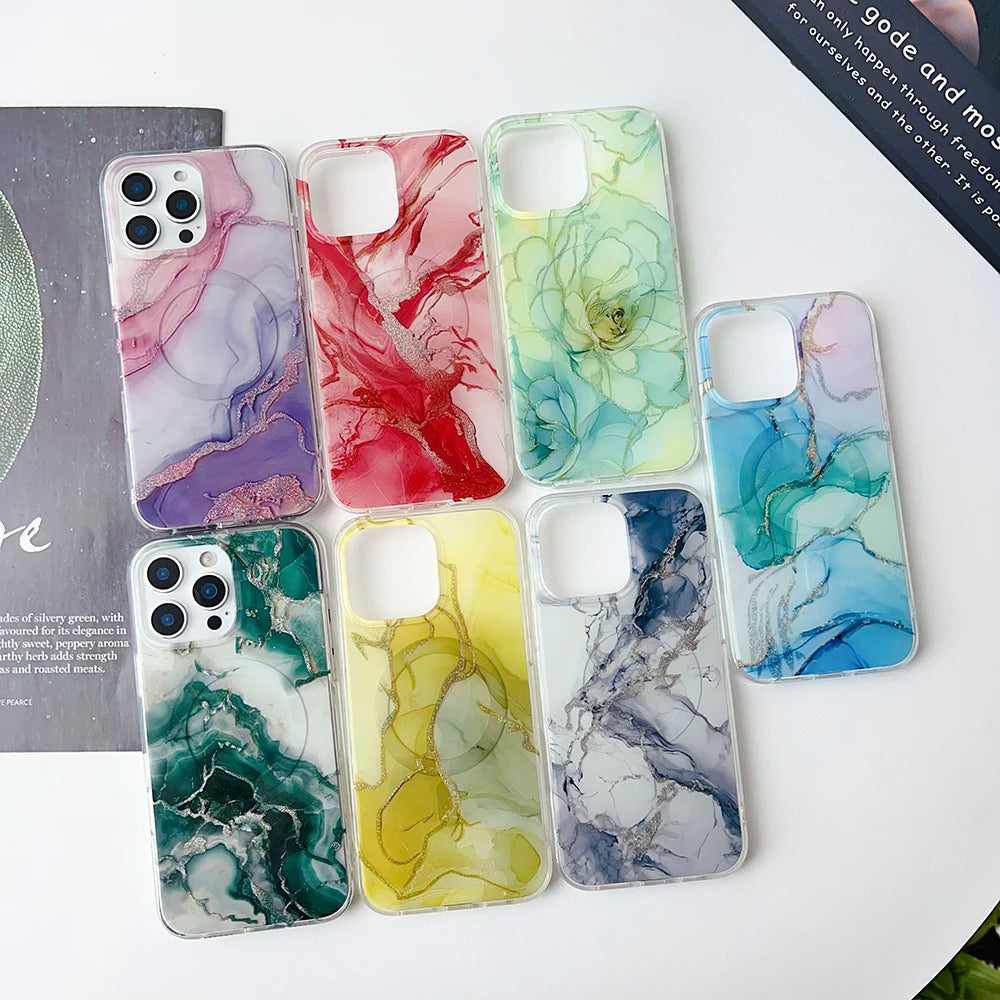 Luxury Marble Pattern Wireless Charging Magnetic Shockproof Protective Phone Case