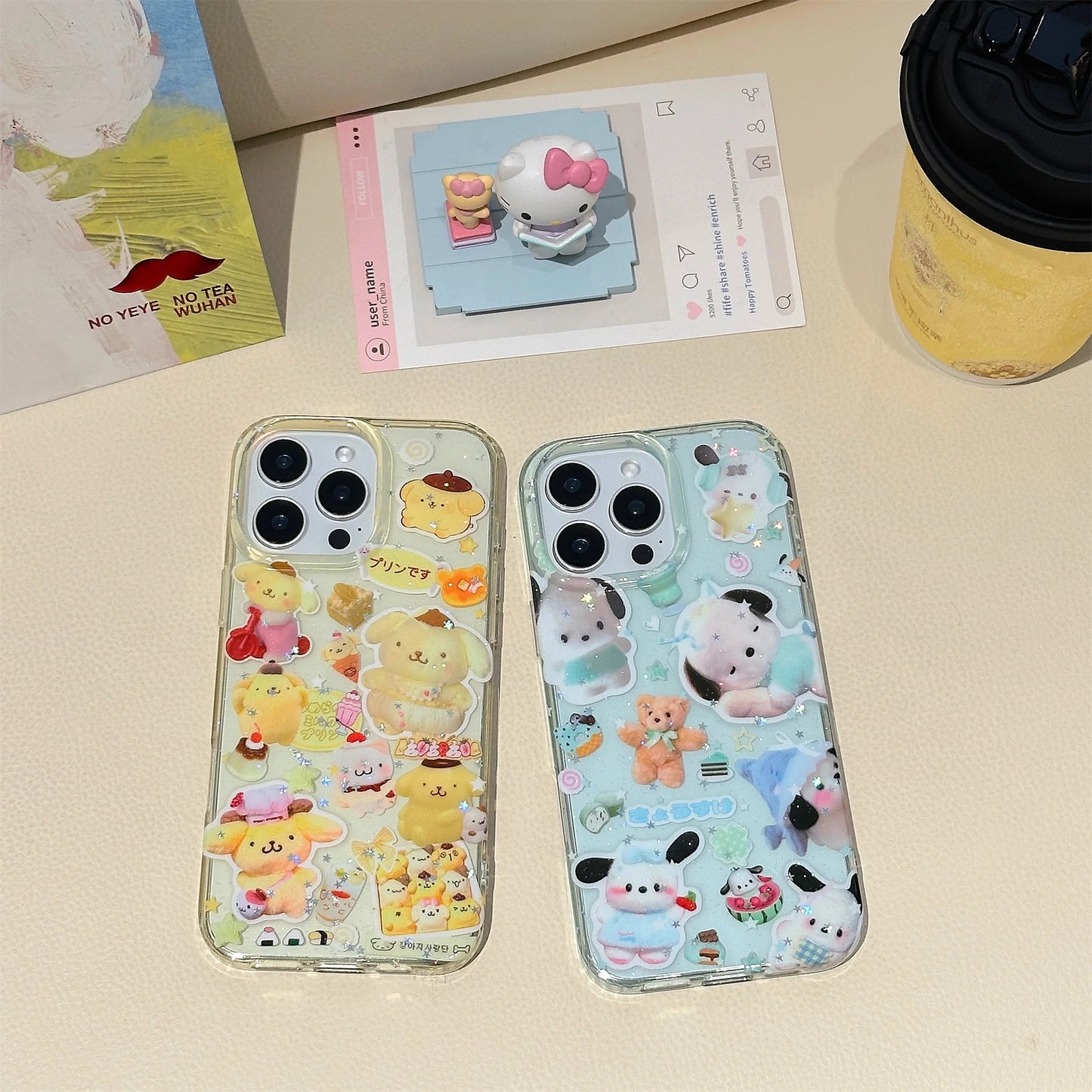 Cute Cinnamoroll Sticker series Bling Glitter Phone Case