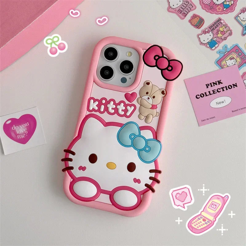 Cute Cartoon Bear Hello Kitty Soft Silicone Phone Case For iPhone
