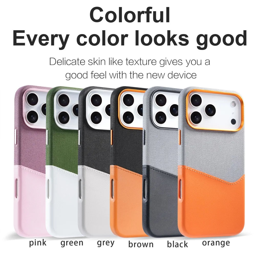 Fabric Splicing Texture Card Insertion Magnetic Phone Case For iPhone