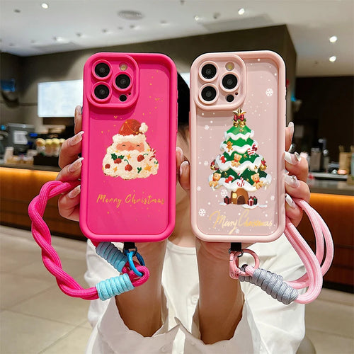 New Year Christmas Santa Lanyard Rope Phone Case For iPhone