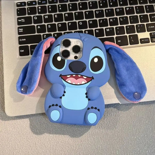 Cartoon Stitch Soft Silicone Fur Plush long Ears Strap Cover Phone Case