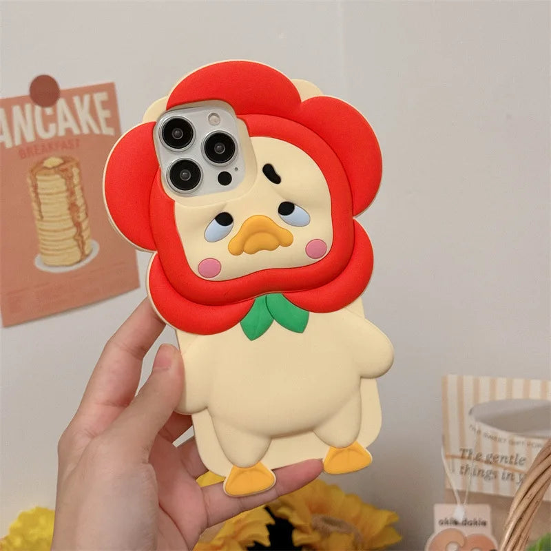Kawaii Cute Cartoon Flowers Crying Duck Soft Silicone Phone Case For iPhone