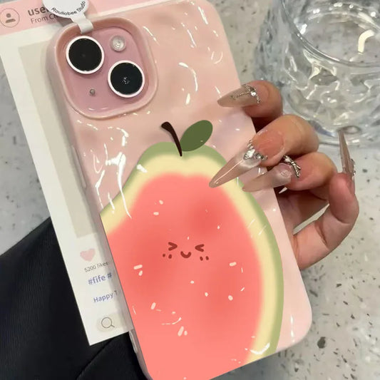 Ins Simple Fruit Guava Cute Folds Texture Phone Case For iPhone