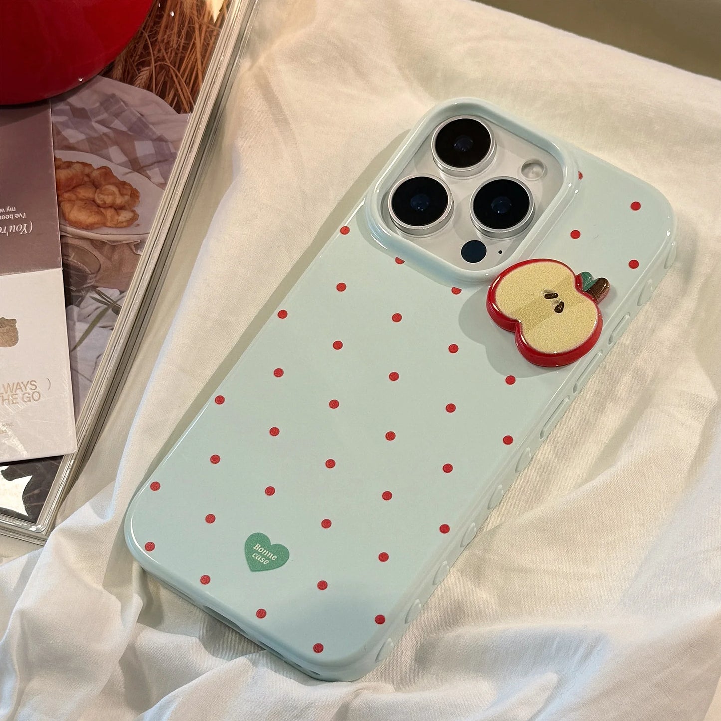 Korean Cute 3D Cartoon Apple Slices Red Polka Dot Soft Phone Case For iPhone