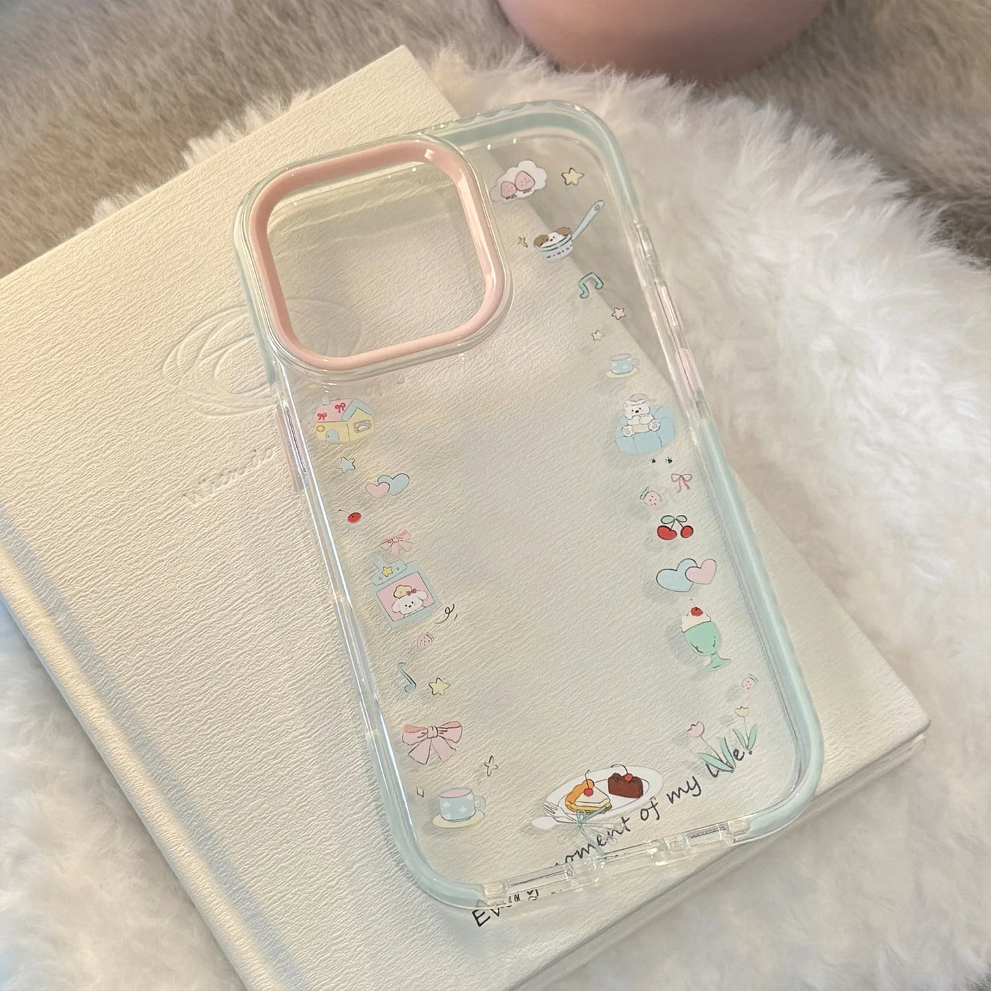 Ins Dessert Clear Cartoon Sofa Puppy Bracket With Chain Phone Case For iPhone