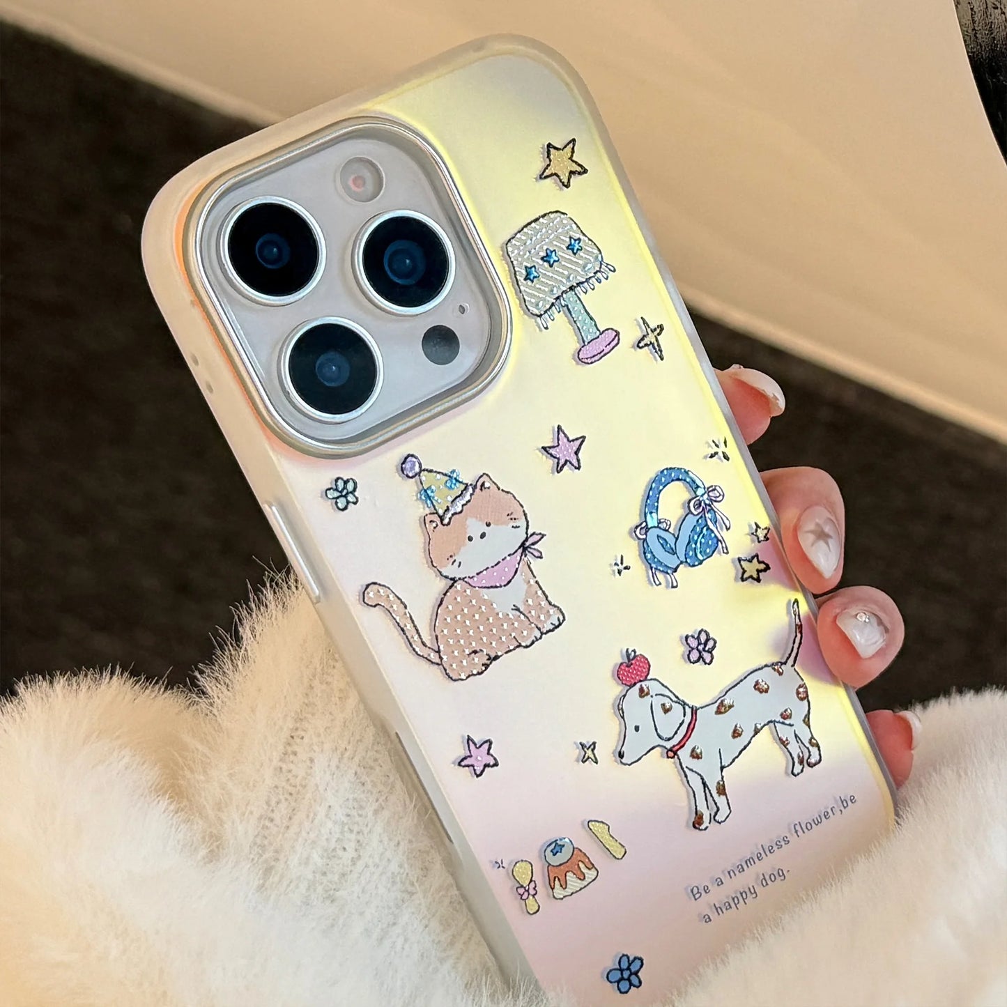Korean Cartoon Puppy Kitten Laser Plating Phone Case For iPhone