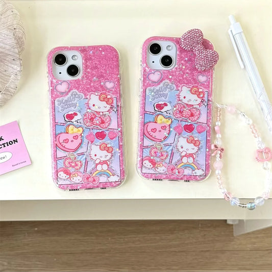 Girlish Cat Dimensional Pink Diamond Bow Phone Case