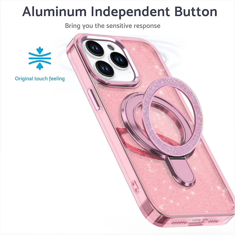 Luxury Glitter Fold Magnetic Metal Ring Stand Case For iPhone