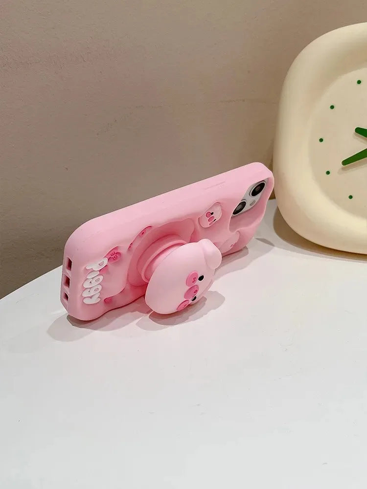 Cute Funny Pig Piggy Telescopic Bracket Phone Case