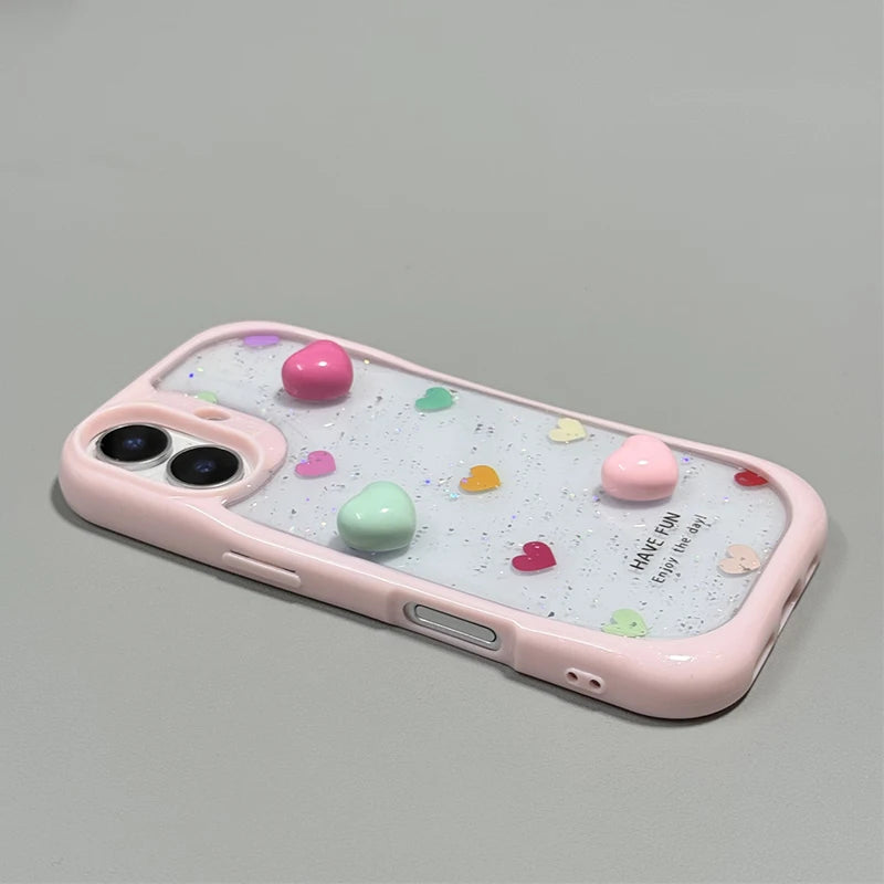 Fashion Colorful 3D Love Heart Glitter Phone Case