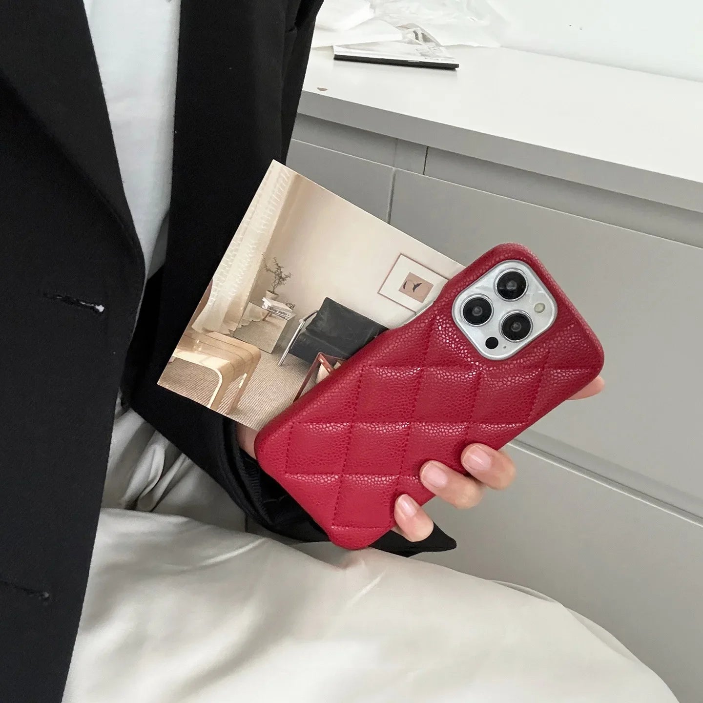 Retro Red Color Leather Phone Case