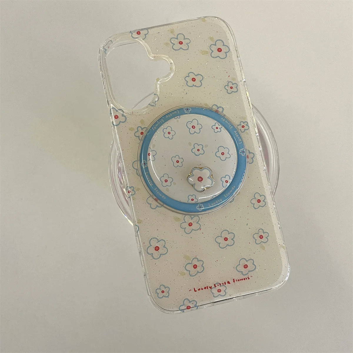 Blue Small Floral Flower Wallet With Holder Cover Phone Case