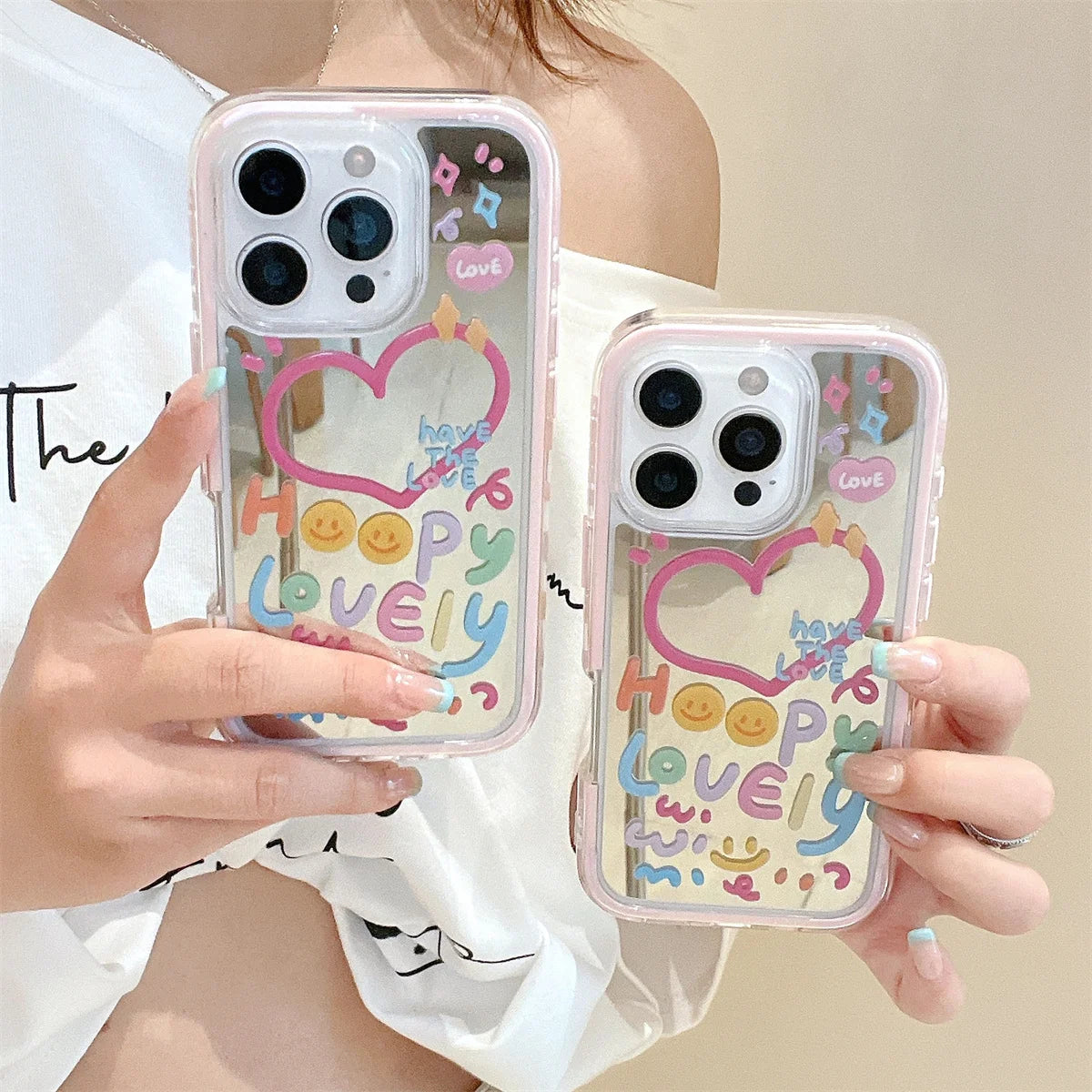 Colorful Graffiti Heart Shaped mMirror Surface Phone Case