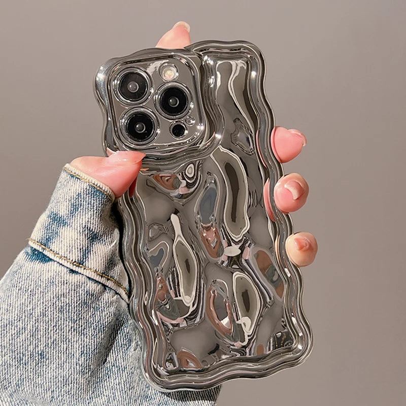 Electroplated Wave Bumper Meteorite Texture Glossy Back Cover Phone Case