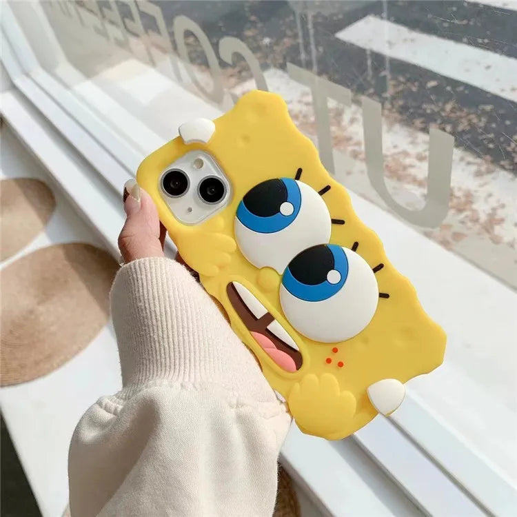 3D Cute Cartoon Big Eyes Spongebob Phone Case For iPhone