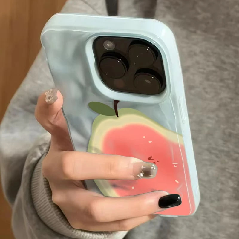 Ins Simple Fruit Guava Cute Folds Texture Phone Case For iPhone