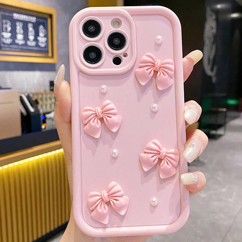 Cute 3D Pearl Bow Phone Case For iPhone