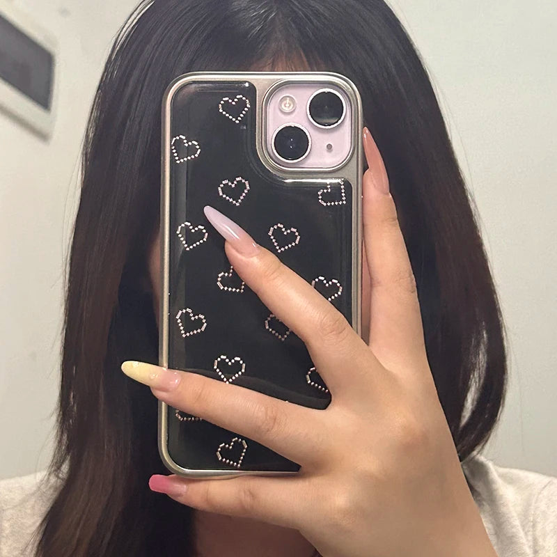 Cartoon Mosaic Love Heart Black Phone Case