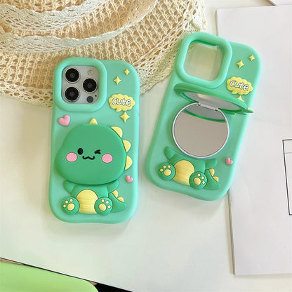 High Quality 3D Cute Dinosaur Hide Makeup Mirror Phone Case